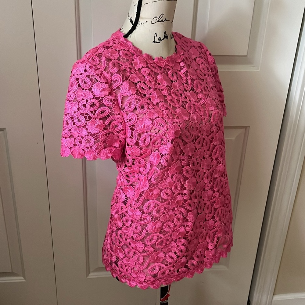 Kate spade fuchsia pink crochet lace short sleeve top sz 6 - Picture 7 of 10